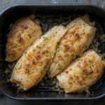 Crispy golden-brown tilapia fillets cooked in an air fryer, garnished with herbs and seasoning.
