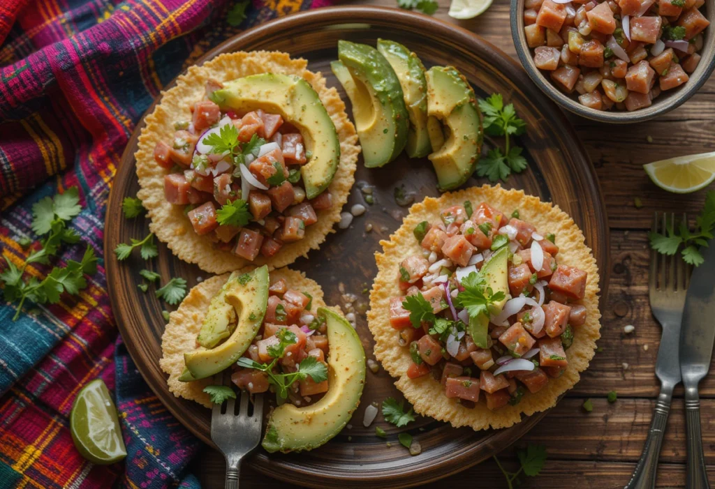 Authentic Tuna Ceviche Mexican with Fresh Ingredients on a Rustic Table